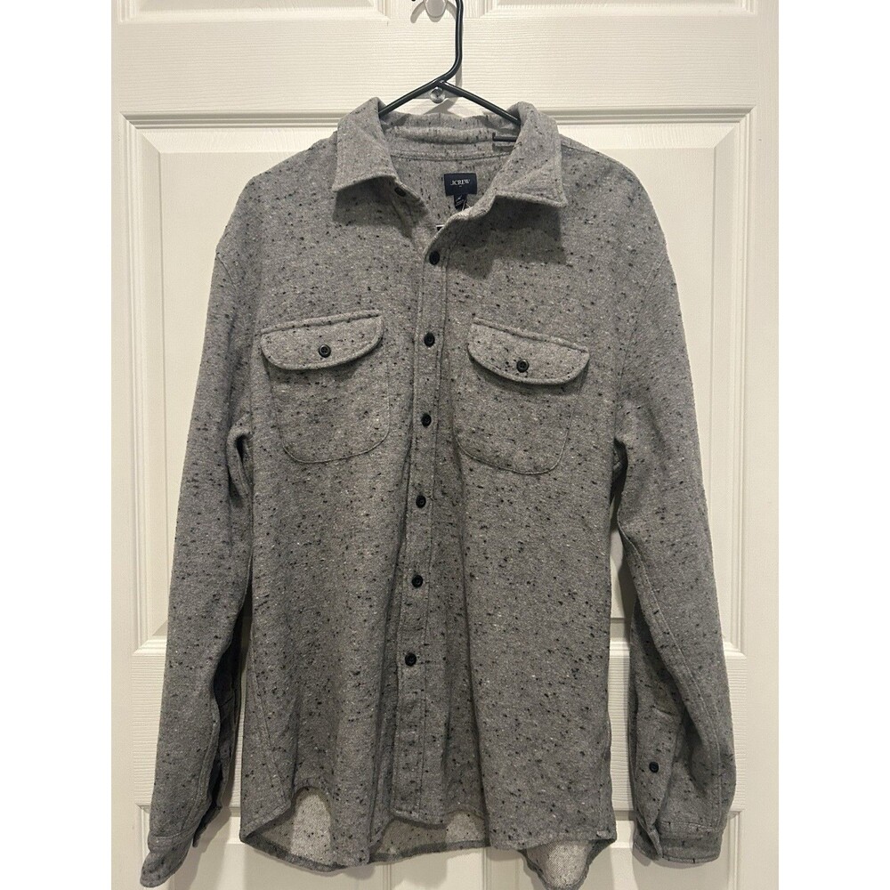 J.CREW Men’s Button Up Shirt Size L - Gray Speckled Wool Blend Pockets - New